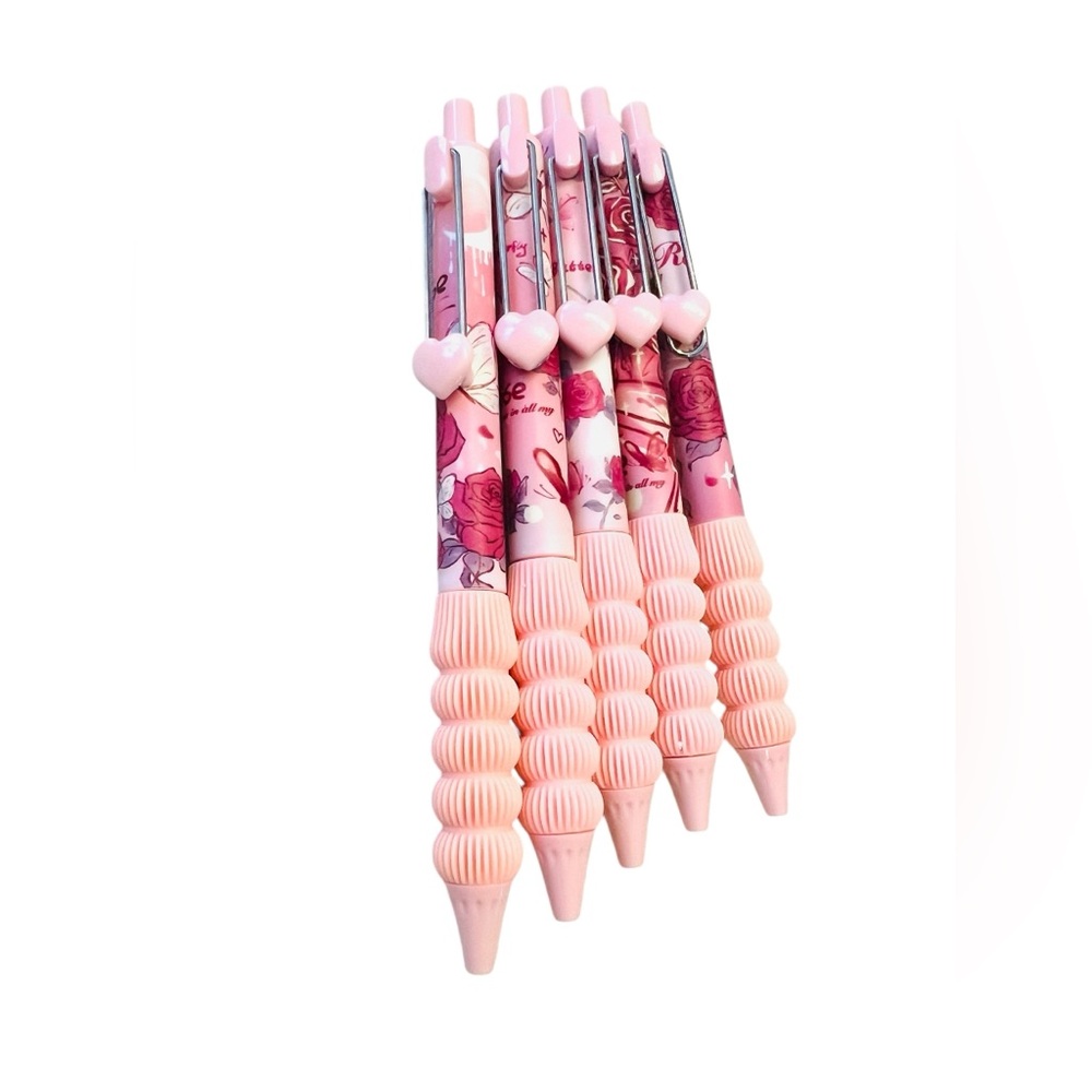 Set of 5 Rose & Heart Retractable Gel Pens - Picture 2 of 5
